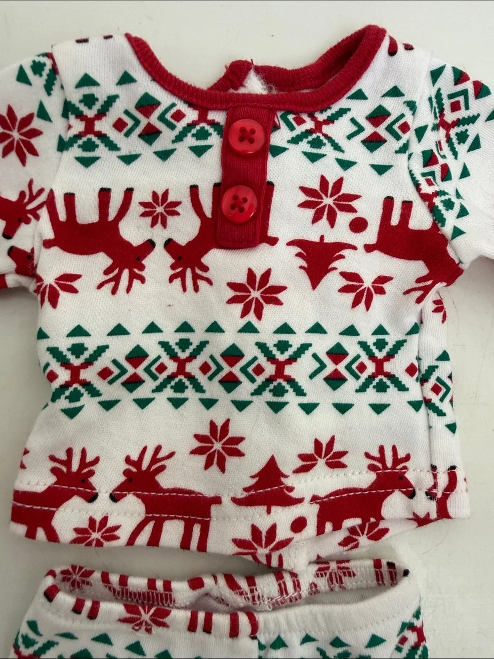 Dollie & Me Fair Isle Red, Green & White Reindeer 18” Doll Pajama Set